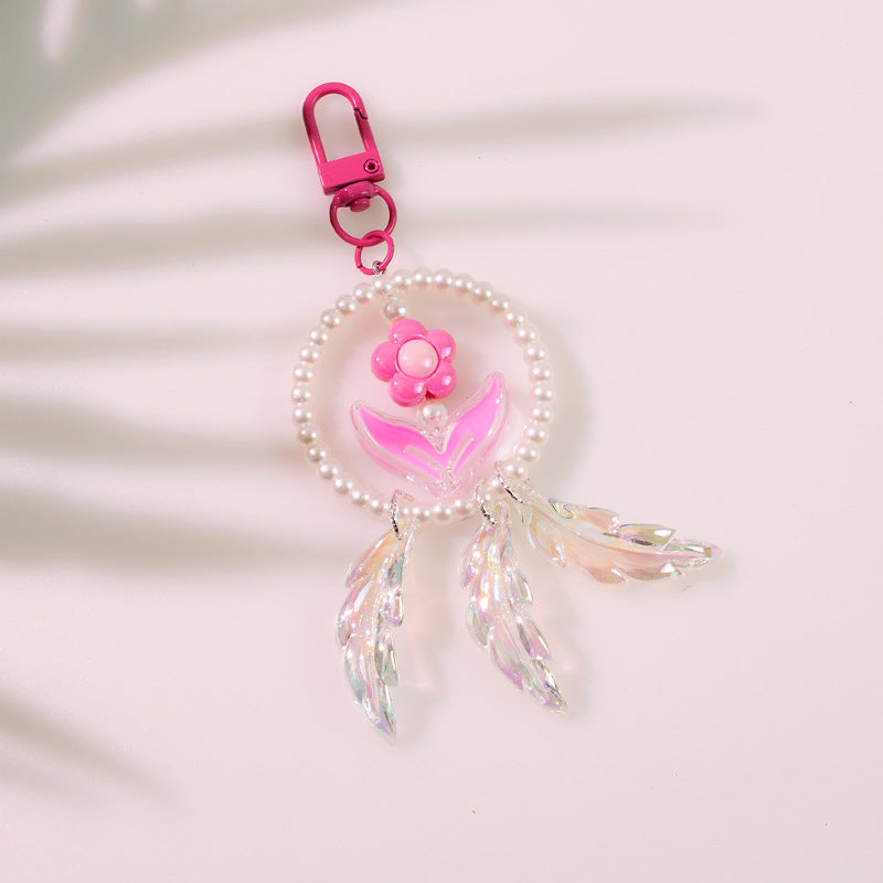 Keychains de plumas electroplacados de flor de perlas al por mayor
